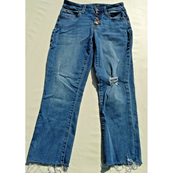 Maurices Jeans Womens Size 4 Skinny Leg Stretch Distressed Mid Rise midWash - Picture 7 of 7